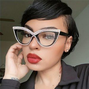 rhinestone glasses Clear Lens Glasses For Women Rhinestone  Glasses